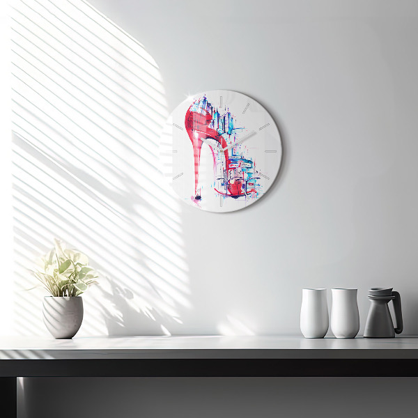 Round glass clock Red heel