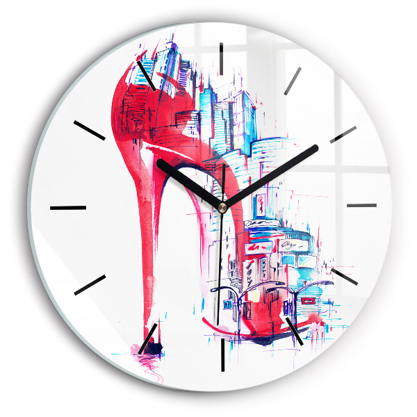 Round glass clock Red heel