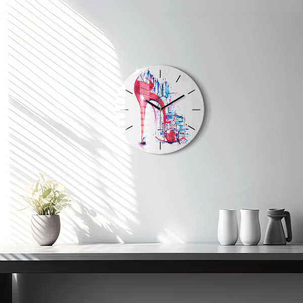 Round glass clock Red heel