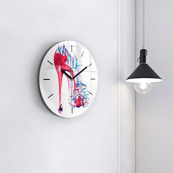 Round glass clock Red heel