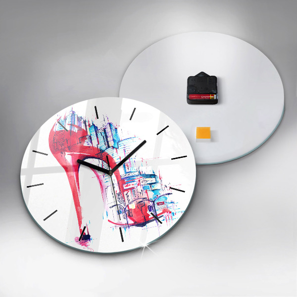 Round glass clock Red heel