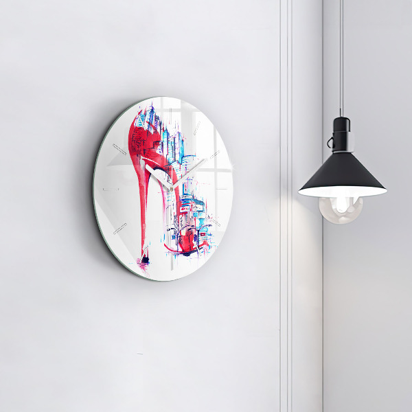 Round glass clock Red heel