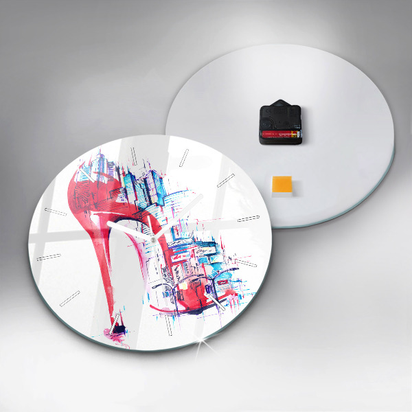 Round glass clock Red heel