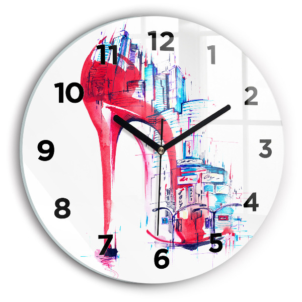 Round glass clock Red heel