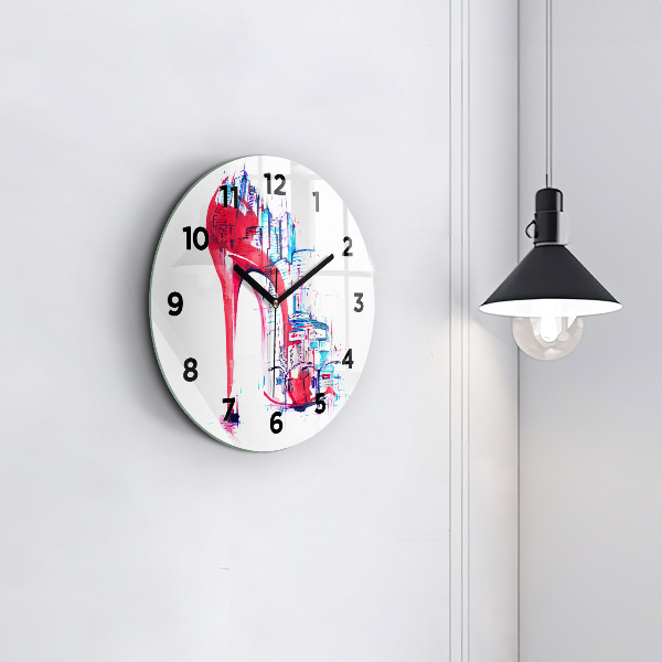 Round glass clock Red heel