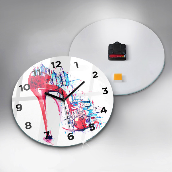 Round glass clock Red heel