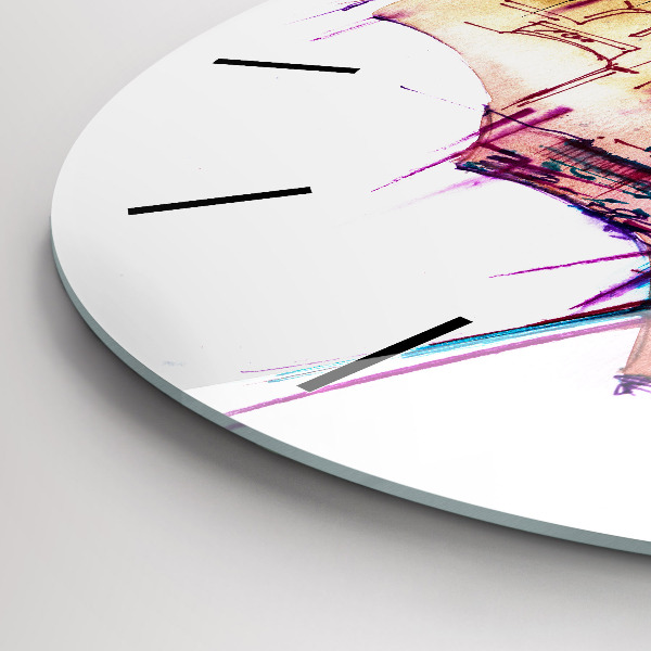 Round glass clock Rain umbrella and city