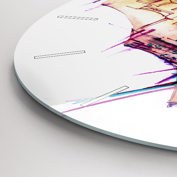 Round glass clock Rain umbrella and city