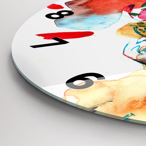 Round glass clock Abstract wild cat