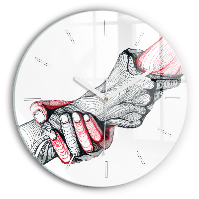 Round glass clock Holding hands