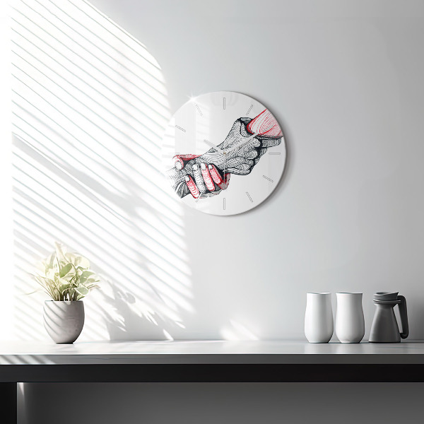 Round glass clock Holding hands
