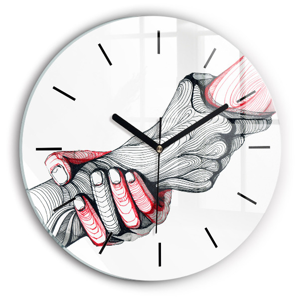 Round glass clock Holding hands