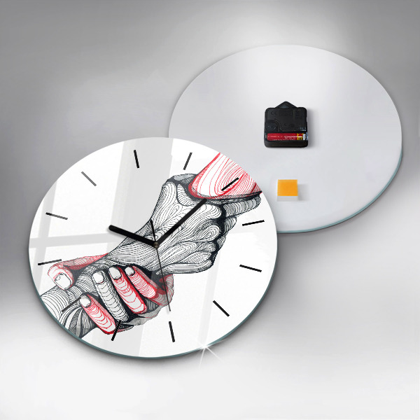 Round glass clock Holding hands