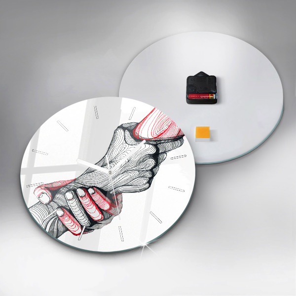 Round glass clock Holding hands