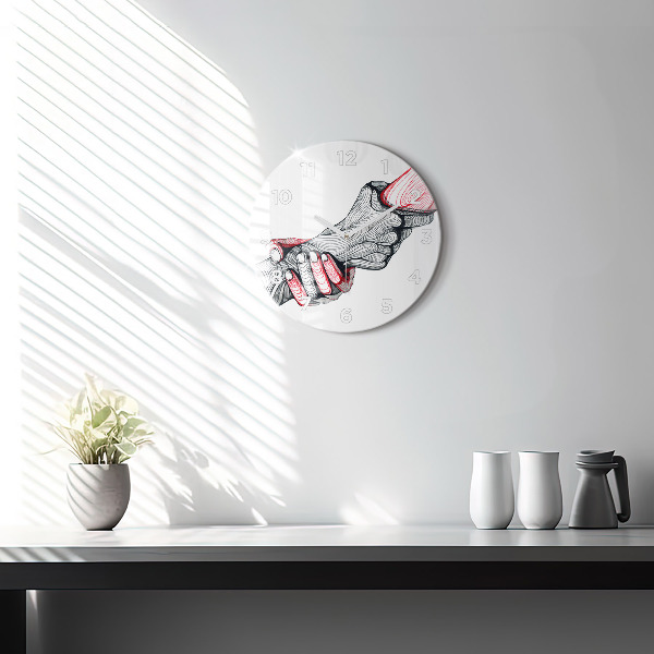 Round glass clock Holding hands