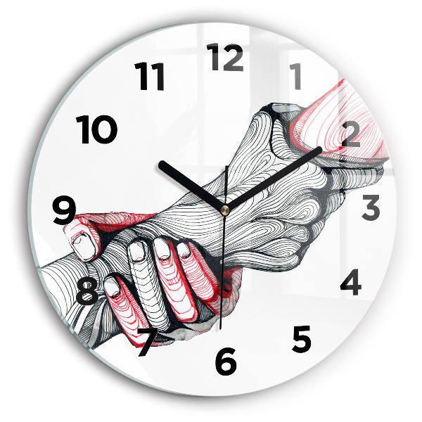 Round glass clock Holding hands