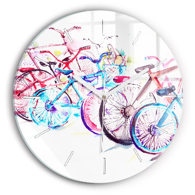 Round glass clock Colorful city bikes