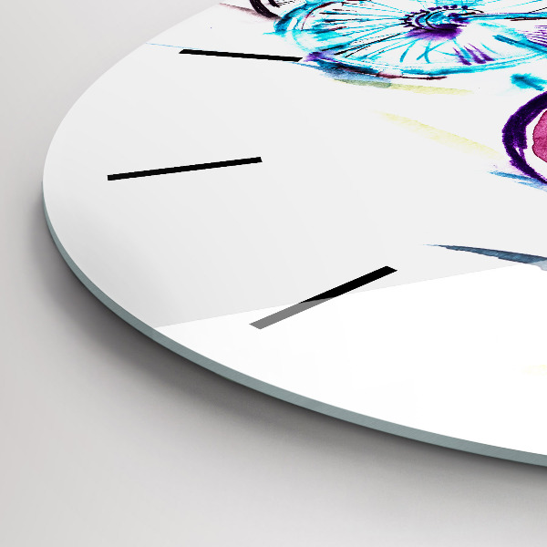 Round glass clock Colorful city bikes