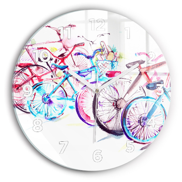 Round glass clock Colorful city bikes