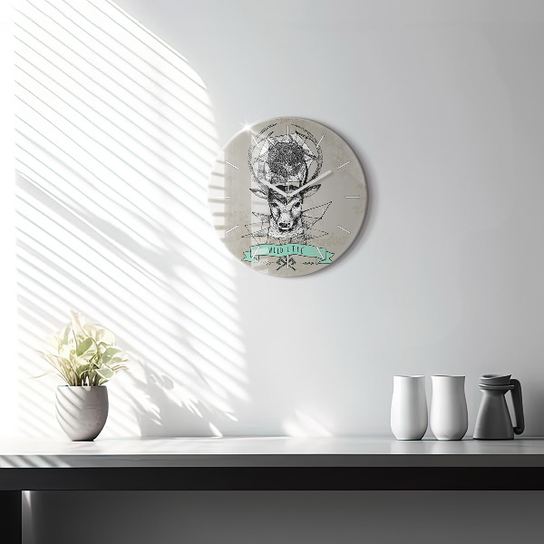 Round glass clock Deer head