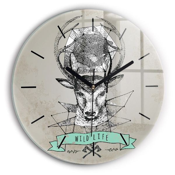 Round glass clock Deer head