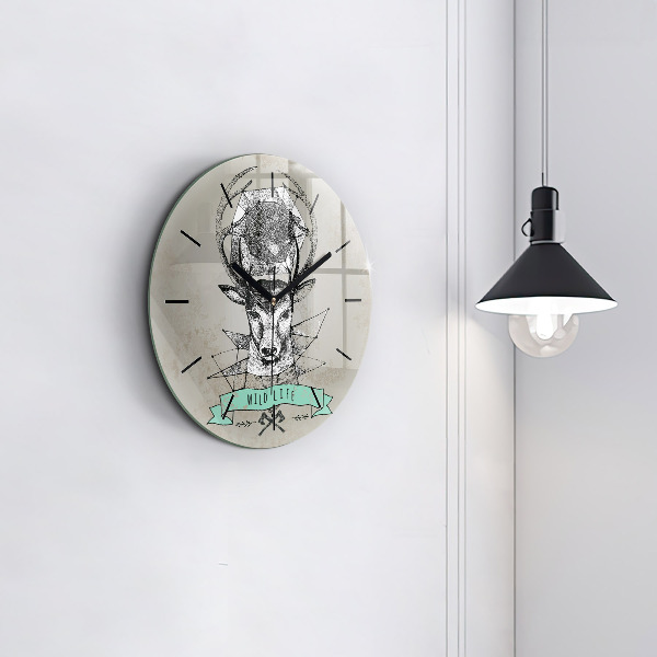 Round glass clock Deer head