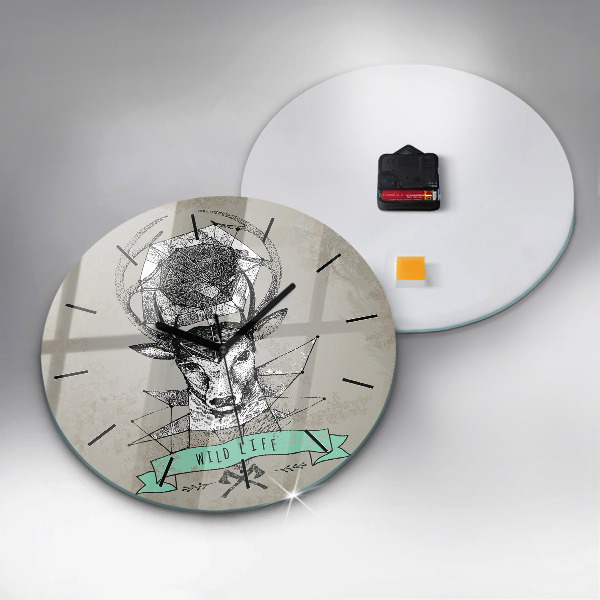 Round glass clock Deer head