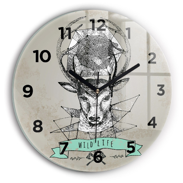 Round glass clock Deer head
