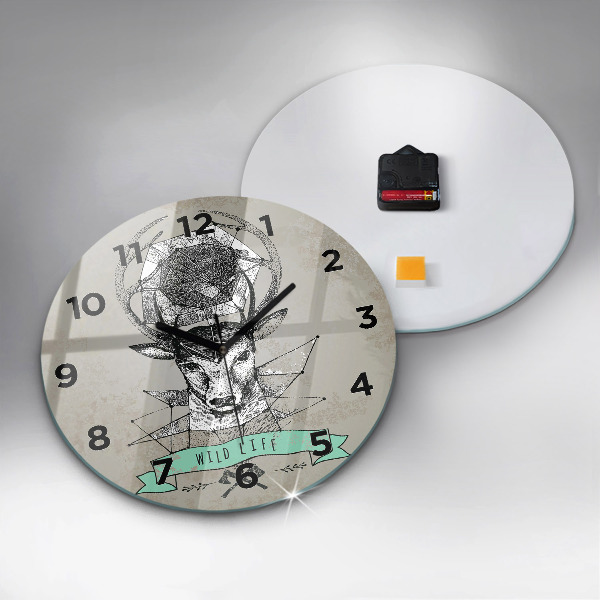 Round glass clock Deer head