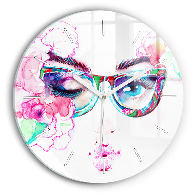 Round glass clock Woman with glasses