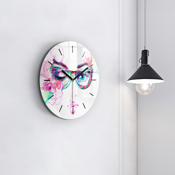Round glass clock Woman with glasses