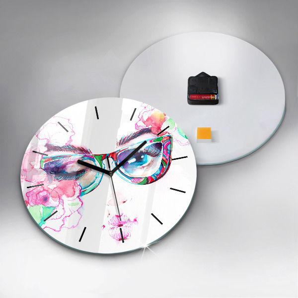 Round glass clock Woman with glasses