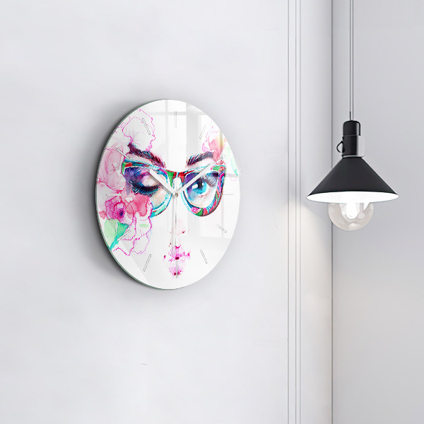 Round glass clock Woman with glasses