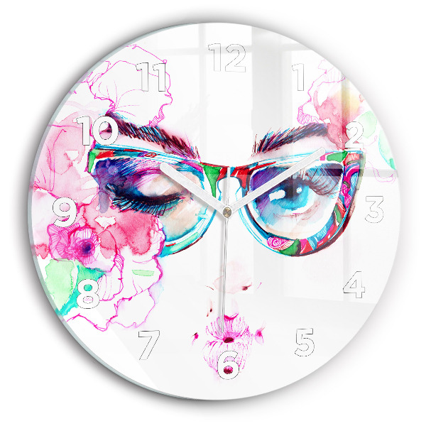 Round glass clock Woman with glasses