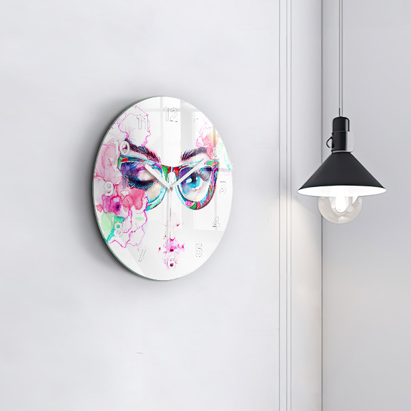 Round glass clock Woman with glasses