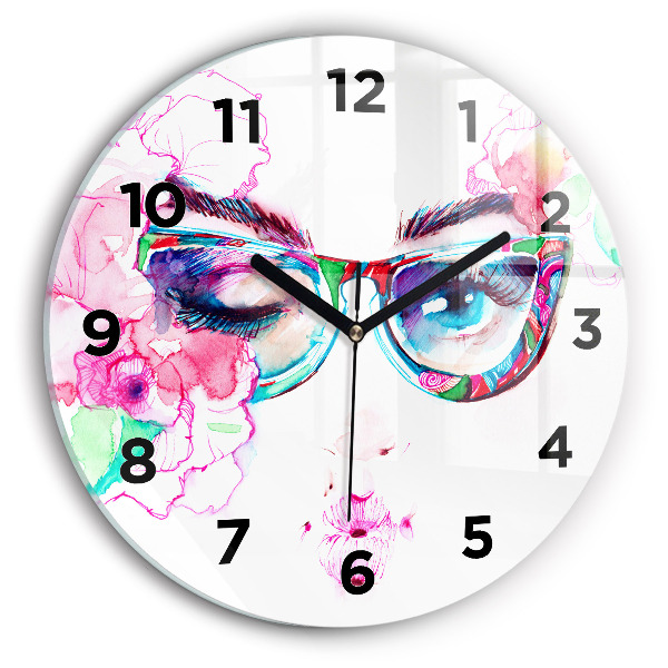 Round glass clock Woman with glasses