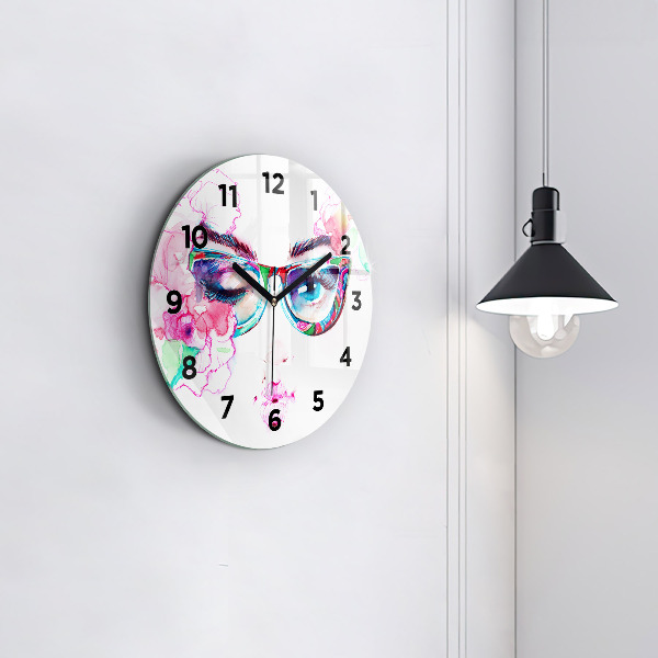 Round glass clock Woman with glasses