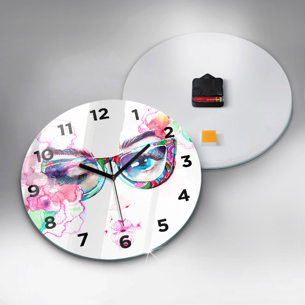 Round glass clock Woman with glasses