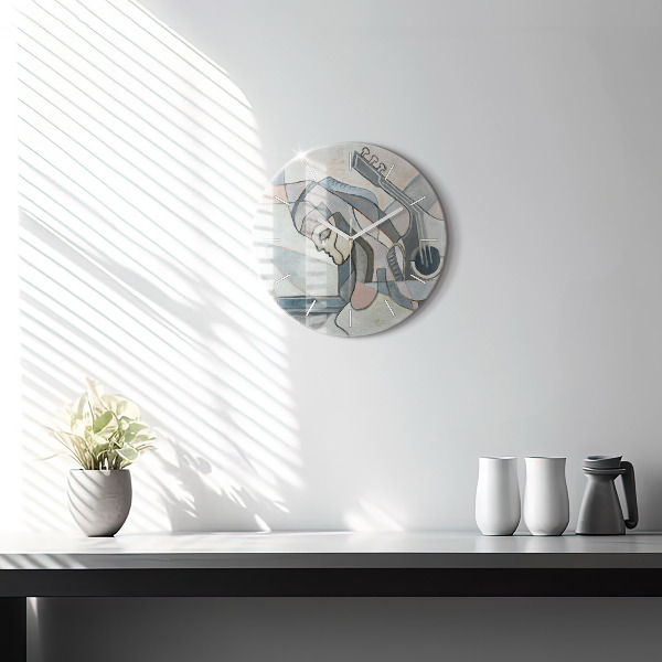 Round glass clock Abstract painting
