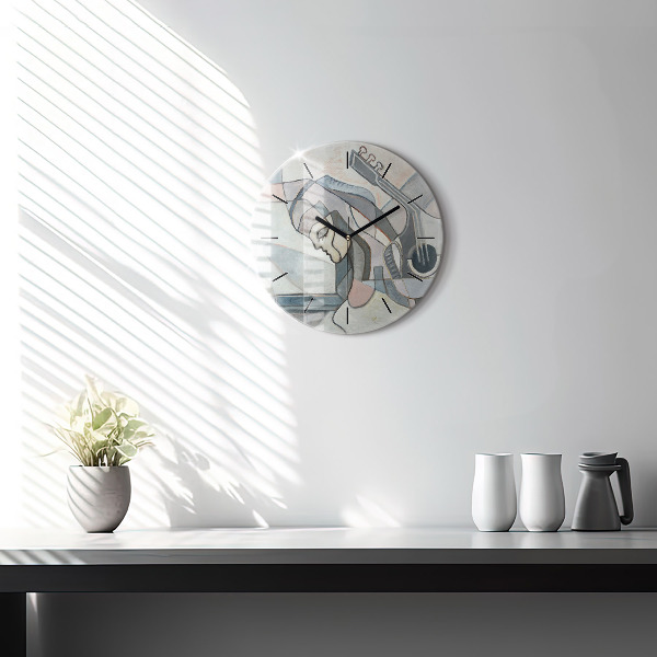 Round glass clock Abstract painting