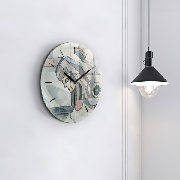 Round glass clock Abstract painting