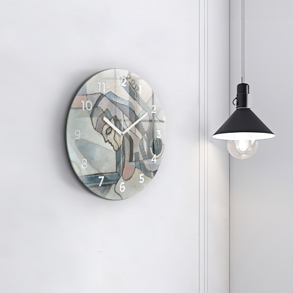 Round glass clock Abstract painting