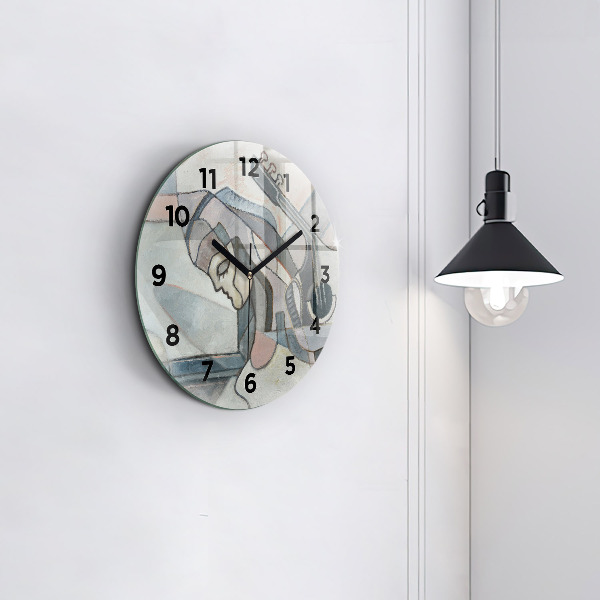 Round glass clock Abstract painting