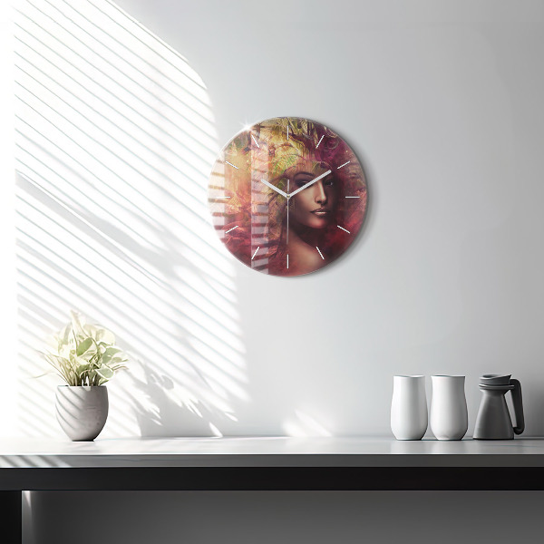Round glass clock Portrait of a woman
