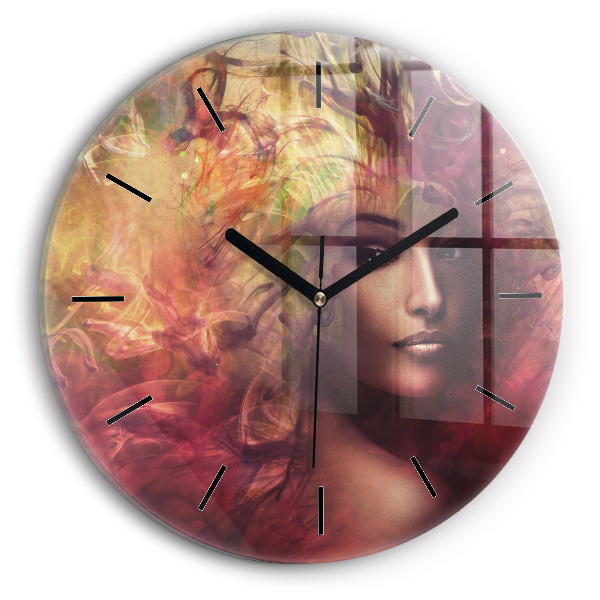 Round glass clock Portrait of a woman