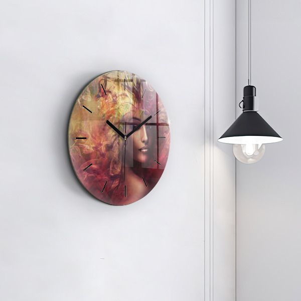 Round glass clock Portrait of a woman