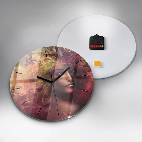 Round glass clock Portrait of a woman