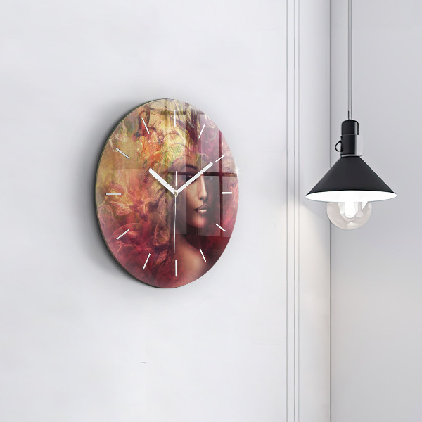 Round glass clock Portrait of a woman