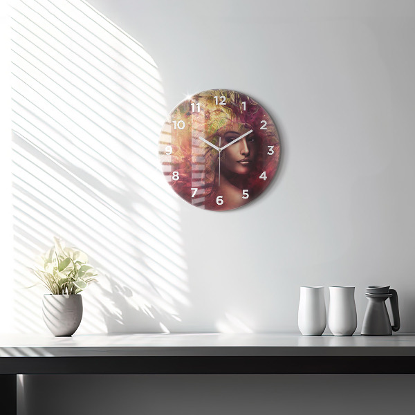 Round glass clock Portrait of a woman