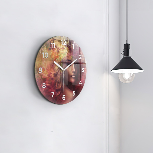Round glass clock Portrait of a woman